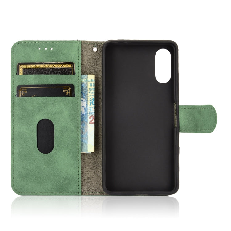 For Sony Xperia Ace II Solid Color Skin Feel Magnetic Buckle Horizontal Flip Calf Texture PU Leather Case with Holder & Card Slots & Wallet