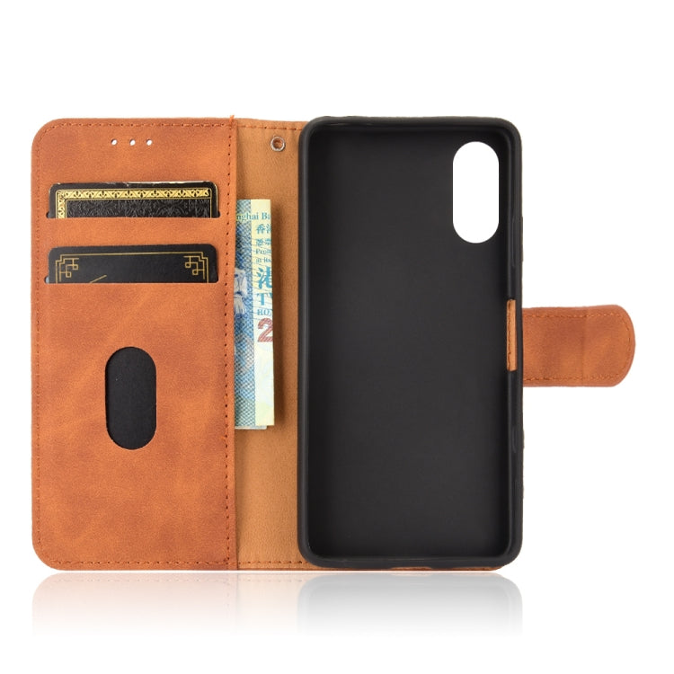 For Sony Xperia Ace II Solid Color Skin Feel Magnetic Buckle Horizontal Flip Calf Texture PU Leather Case with Holder & Card Slots & Wallet