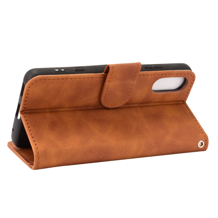 For Sony Xperia Ace II Solid Color Skin Feel Magnetic Buckle Horizontal Flip Calf Texture PU Leather Case with Holder & Card Slots & Wallet