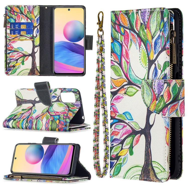 For Xiaomi Poco M3 Pro / Redmi Note 10 5G Colored Drawing Pattern Zipper Horizontal Flip Leather Case with Holder & Card Slots & Wallet