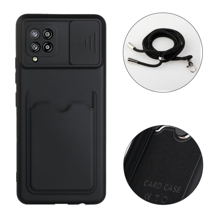 For Samsung Galaxy A42 5G Sliding Camera Cover Design TPU Protective Case with Card Slot & Neck Lanyard