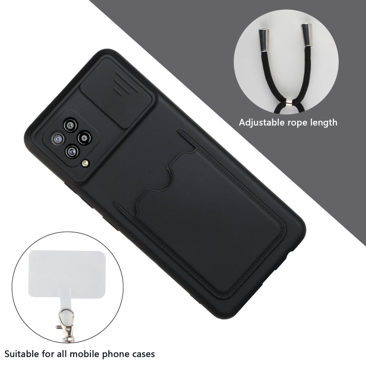 For Samsung Galaxy A42 5G Sliding Camera Cover Design TPU Protective Case with Card Slot & Neck Lanyard