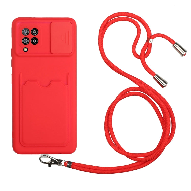 For Samsung Galaxy A42 5G Sliding Camera Cover Design TPU Protective Case with Card Slot & Neck Lanyard