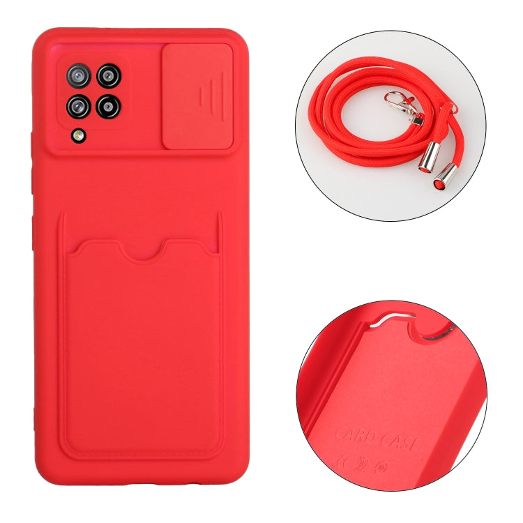 For Samsung Galaxy A42 5G Sliding Camera Cover Design TPU Protective Case with Card Slot & Neck Lanyard
