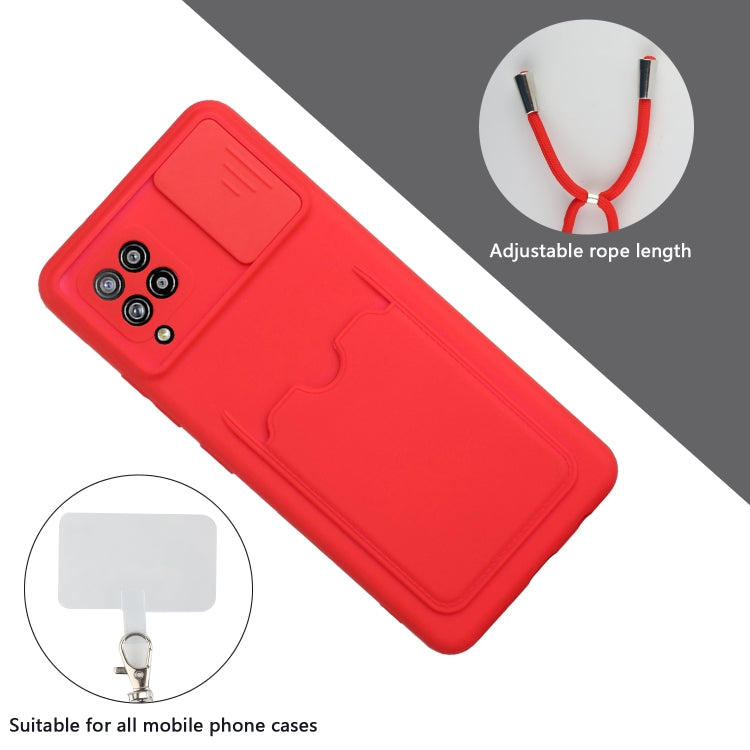 For Samsung Galaxy A42 5G Sliding Camera Cover Design TPU Protective Case with Card Slot & Neck Lanyard
