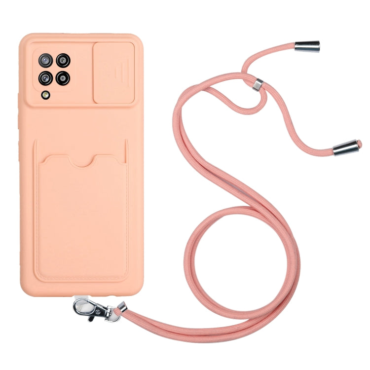 For Samsung Galaxy A42 5G Sliding Camera Cover Design TPU Protective Case with Card Slot & Neck Lanyard