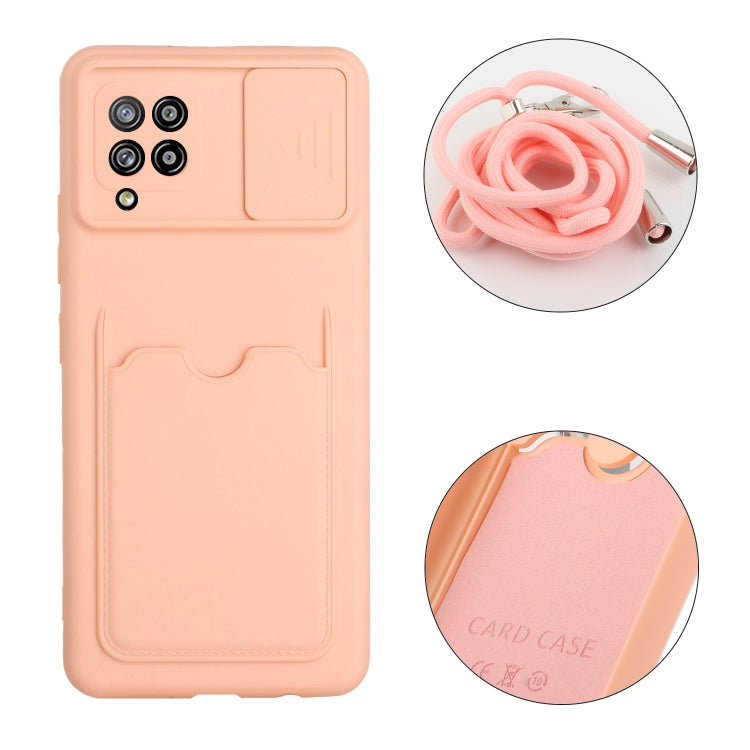 For Samsung Galaxy A42 5G Sliding Camera Cover Design TPU Protective Case with Card Slot & Neck Lanyard