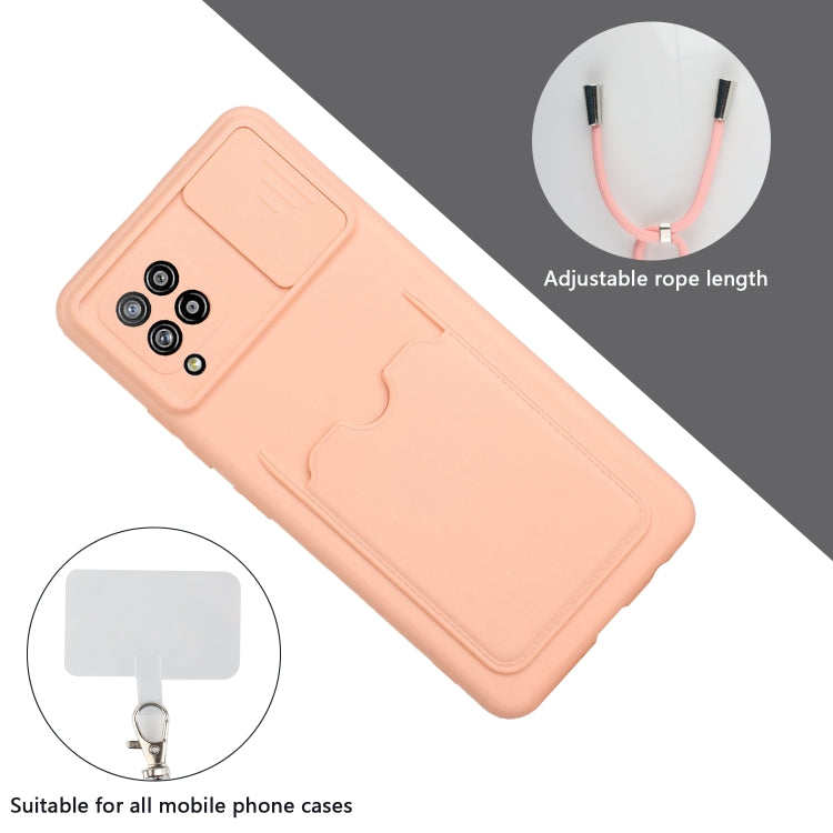 For Samsung Galaxy A42 5G Sliding Camera Cover Design TPU Protective Case with Card Slot & Neck Lanyard