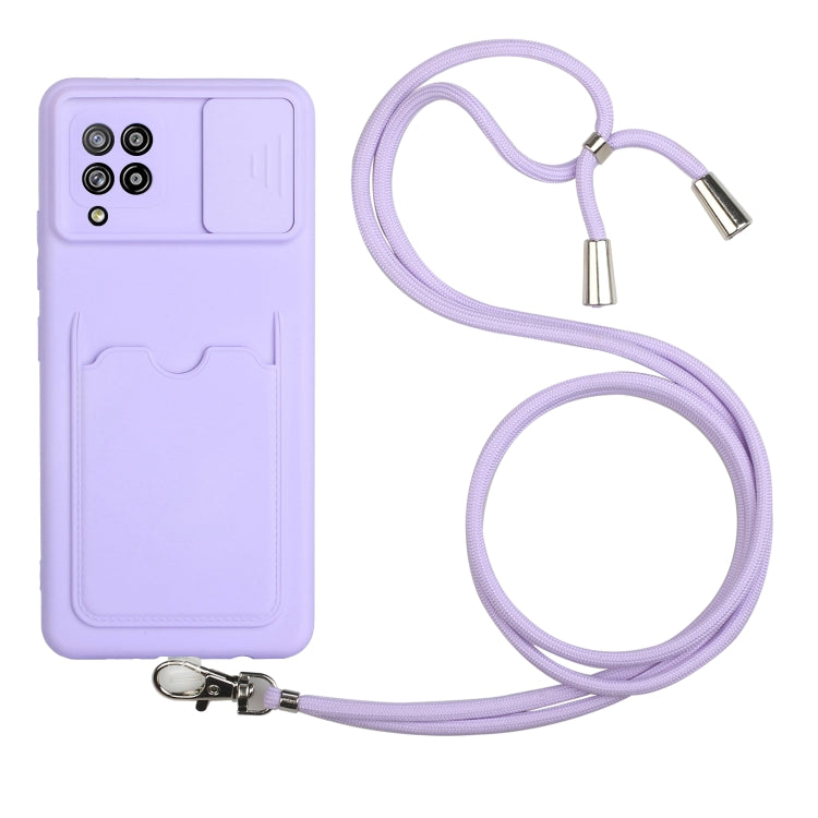 For Samsung Galaxy A42 5G Sliding Camera Cover Design TPU Protective Case with Card Slot & Neck Lanyard