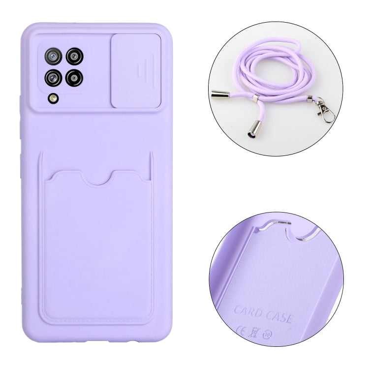 For Samsung Galaxy A42 5G Sliding Camera Cover Design TPU Protective Case with Card Slot & Neck Lanyard