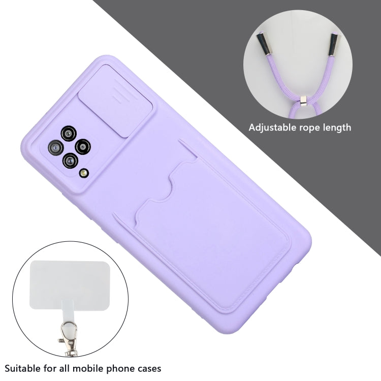 For Samsung Galaxy A42 5G Sliding Camera Cover Design TPU Protective Case with Card Slot & Neck Lanyard