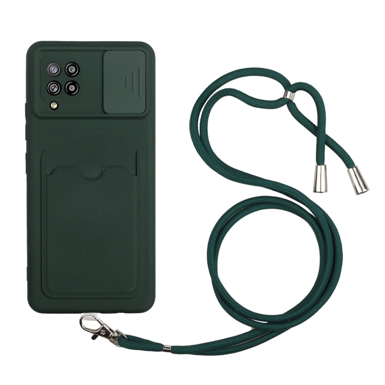 For Samsung Galaxy A42 5G Sliding Camera Cover Design TPU Protective Case with Card Slot & Neck Lanyard