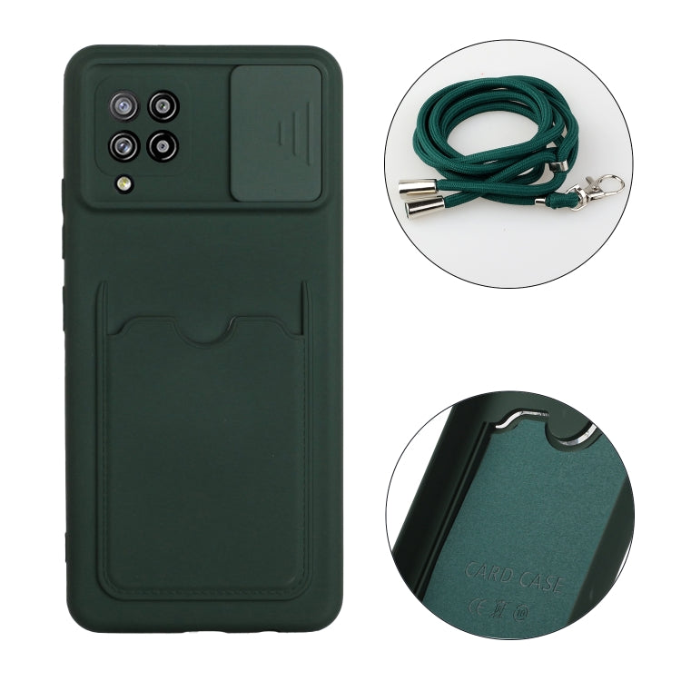 For Samsung Galaxy A42 5G Sliding Camera Cover Design TPU Protective Case with Card Slot & Neck Lanyard