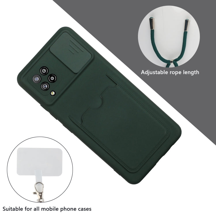 For Samsung Galaxy A42 5G Sliding Camera Cover Design TPU Protective Case with Card Slot & Neck Lanyard