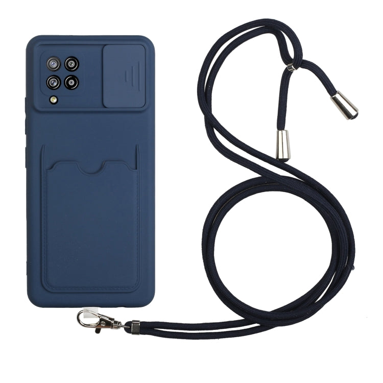 For Samsung Galaxy A42 5G Sliding Camera Cover Design TPU Protective Case with Card Slot & Neck Lanyard
