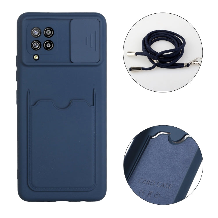 For Samsung Galaxy A42 5G Sliding Camera Cover Design TPU Protective Case with Card Slot & Neck Lanyard
