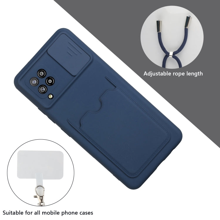 For Samsung Galaxy A42 5G Sliding Camera Cover Design TPU Protective Case with Card Slot & Neck Lanyard