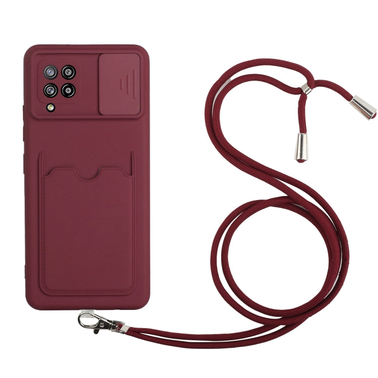 For Samsung Galaxy A42 5G Sliding Camera Cover Design TPU Protective Case with Card Slot & Neck Lanyard