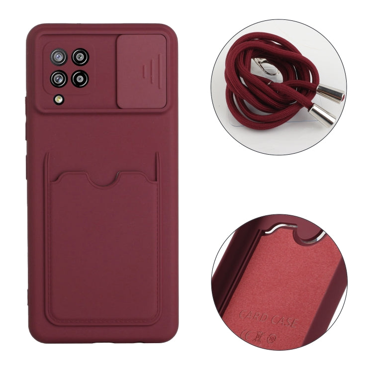 For Samsung Galaxy A42 5G Sliding Camera Cover Design TPU Protective Case with Card Slot & Neck Lanyard