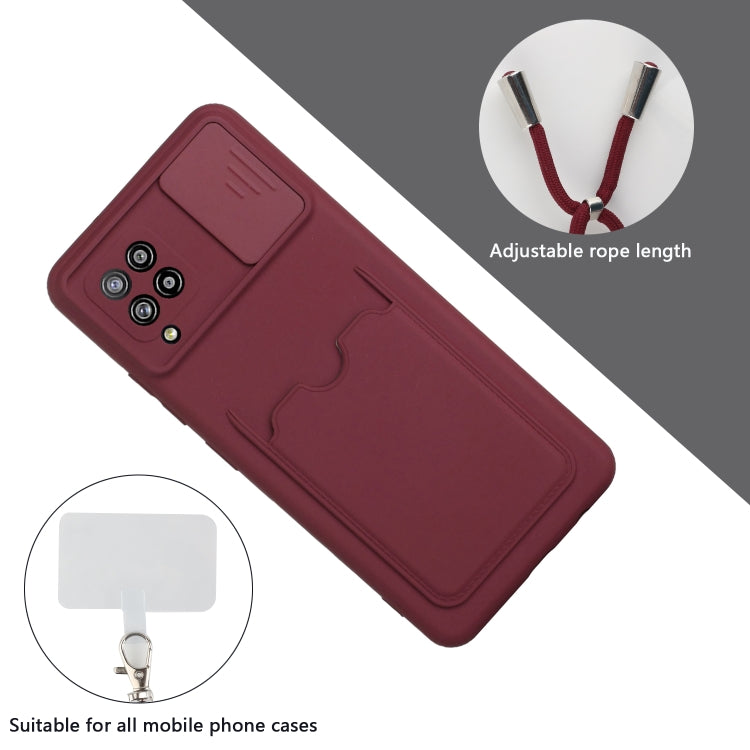 For Samsung Galaxy A42 5G Sliding Camera Cover Design TPU Protective Case with Card Slot & Neck Lanyard
