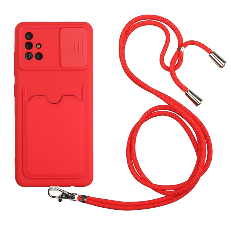 For Samsung Galaxy A51 Sliding Camera Cover Design TPU Protective Case with Card Slot & Neck Lanyard