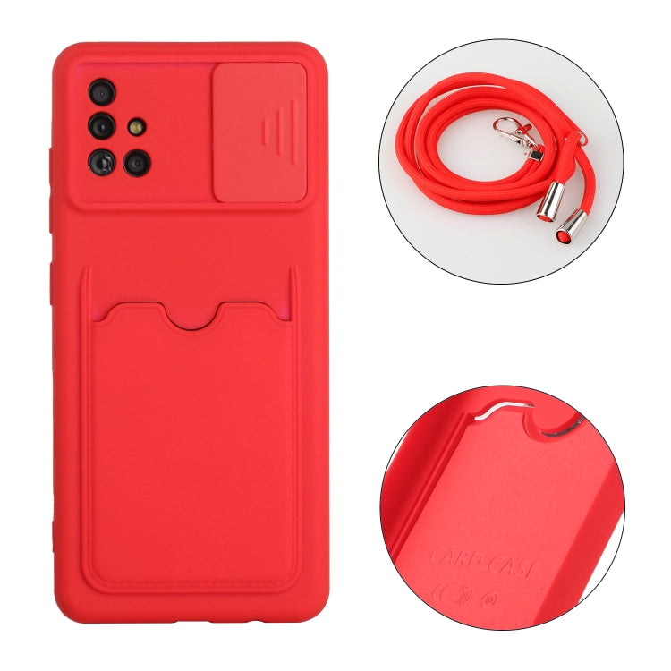 For Samsung Galaxy A51 Sliding Camera Cover Design TPU Protective Case with Card Slot & Neck Lanyard