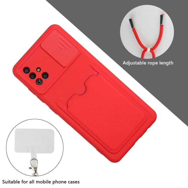 For Samsung Galaxy A51 Sliding Camera Cover Design TPU Protective Case with Card Slot & Neck Lanyard