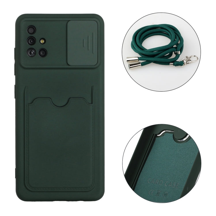 For Samsung Galaxy A51 Sliding Camera Cover Design TPU Protective Case with Card Slot & Neck Lanyard