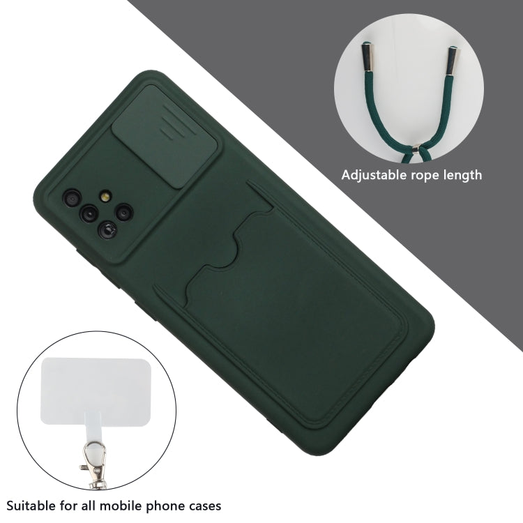For Samsung Galaxy A51 Sliding Camera Cover Design TPU Protective Case with Card Slot & Neck Lanyard