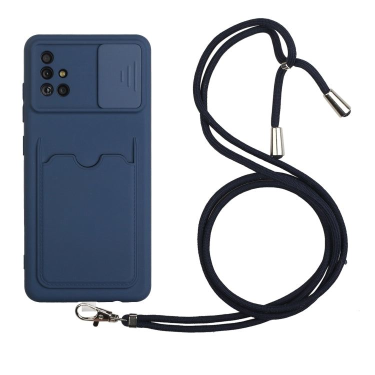 For Samsung Galaxy A51 Sliding Camera Cover Design TPU Protective Case with Card Slot & Neck Lanyard