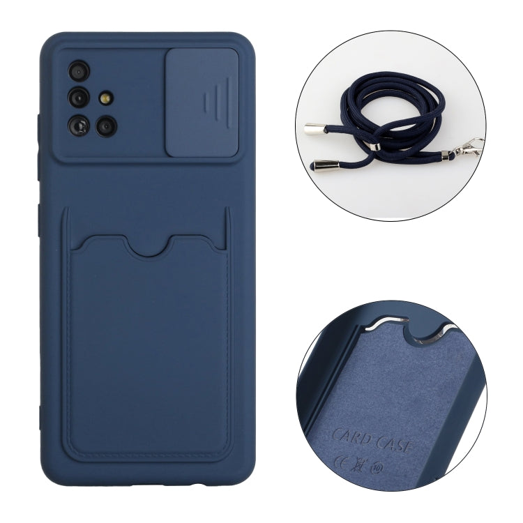 For Samsung Galaxy A51 Sliding Camera Cover Design TPU Protective Case with Card Slot & Neck Lanyard