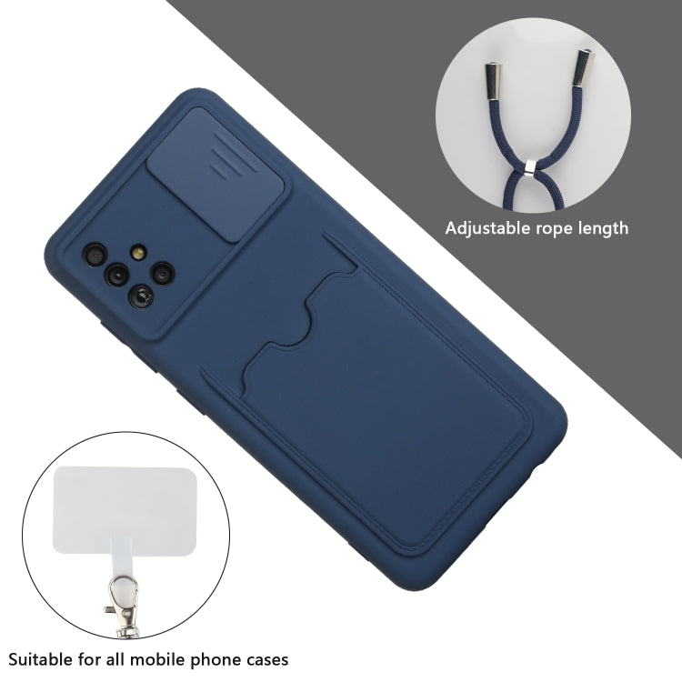 For Samsung Galaxy A51 Sliding Camera Cover Design TPU Protective Case with Card Slot & Neck Lanyard