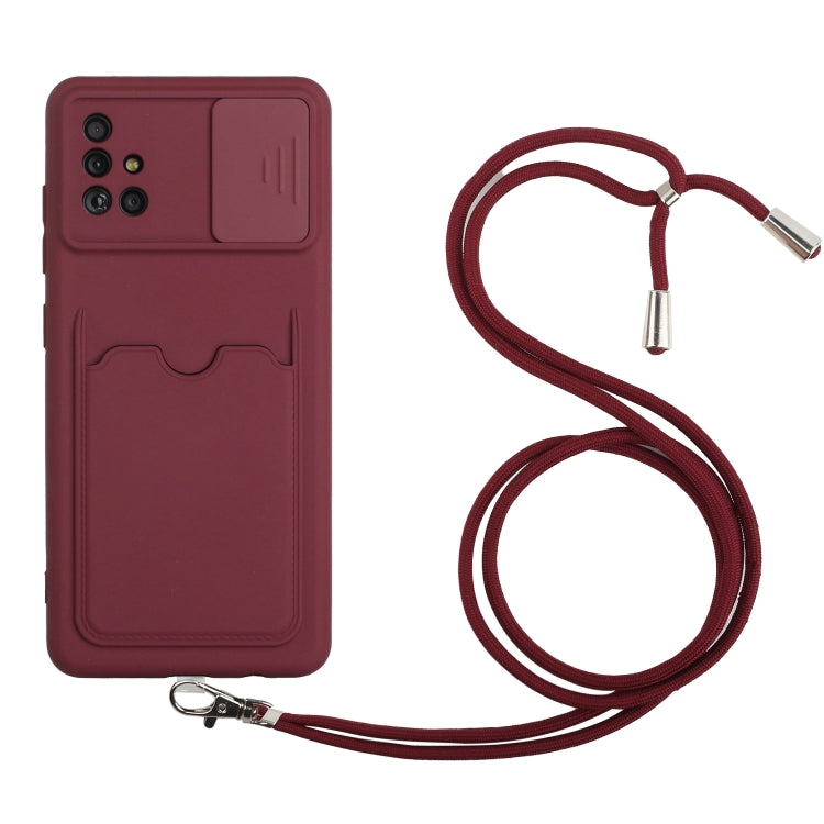 For Samsung Galaxy A51 Sliding Camera Cover Design TPU Protective Case with Card Slot & Neck Lanyard