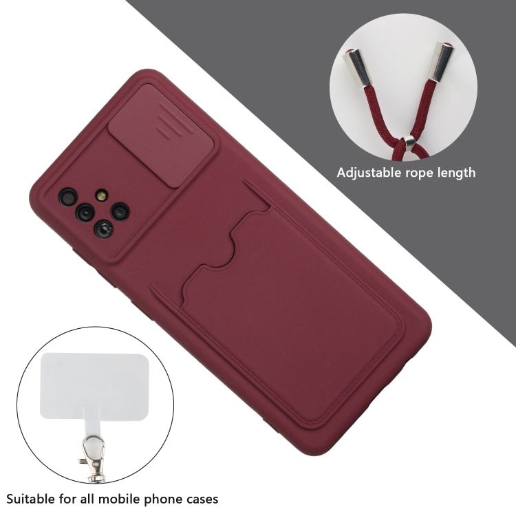 For Samsung Galaxy A51 Sliding Camera Cover Design TPU Protective Case with Card Slot & Neck Lanyard