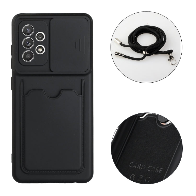For Samsung Galaxy A52 Sliding Camera Cover Design TPU Protective Case with Card Slot & Neck Lanyard