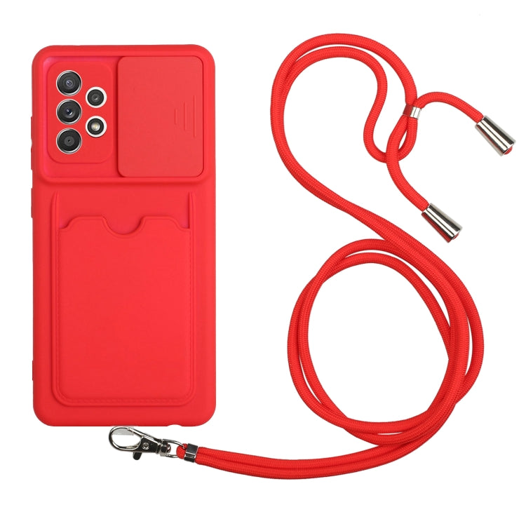 For Samsung Galaxy A52 Sliding Camera Cover Design TPU Protective Case with Card Slot & Neck Lanyard