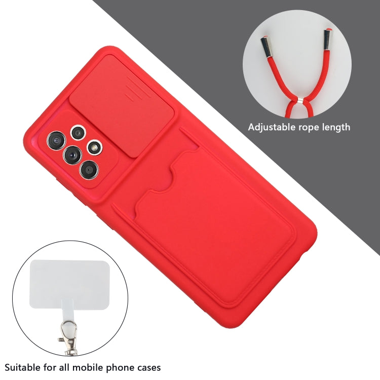 For Samsung Galaxy A52 Sliding Camera Cover Design TPU Protective Case with Card Slot & Neck Lanyard