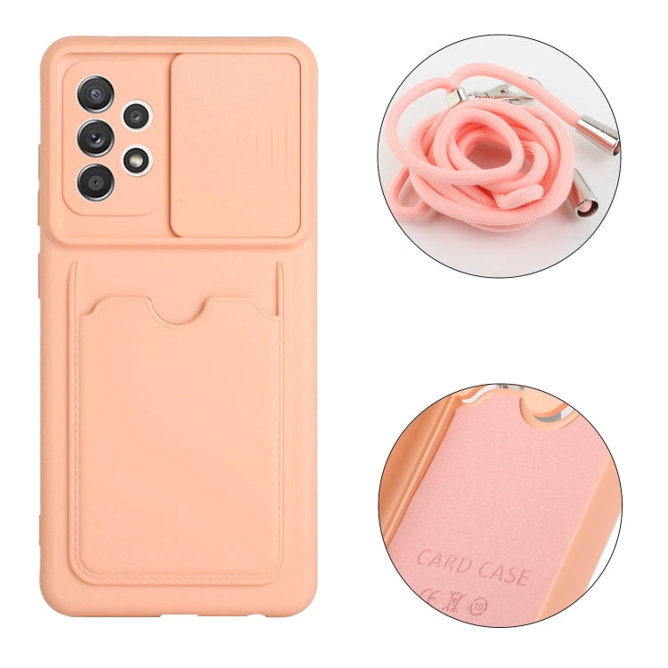 For Samsung Galaxy A52 Sliding Camera Cover Design TPU Protective Case with Card Slot & Neck Lanyard