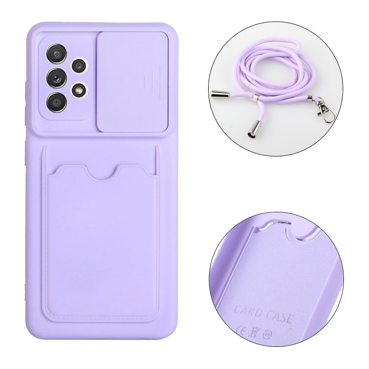 For Samsung Galaxy A52 Sliding Camera Cover Design TPU Protective Case with Card Slot & Neck Lanyard