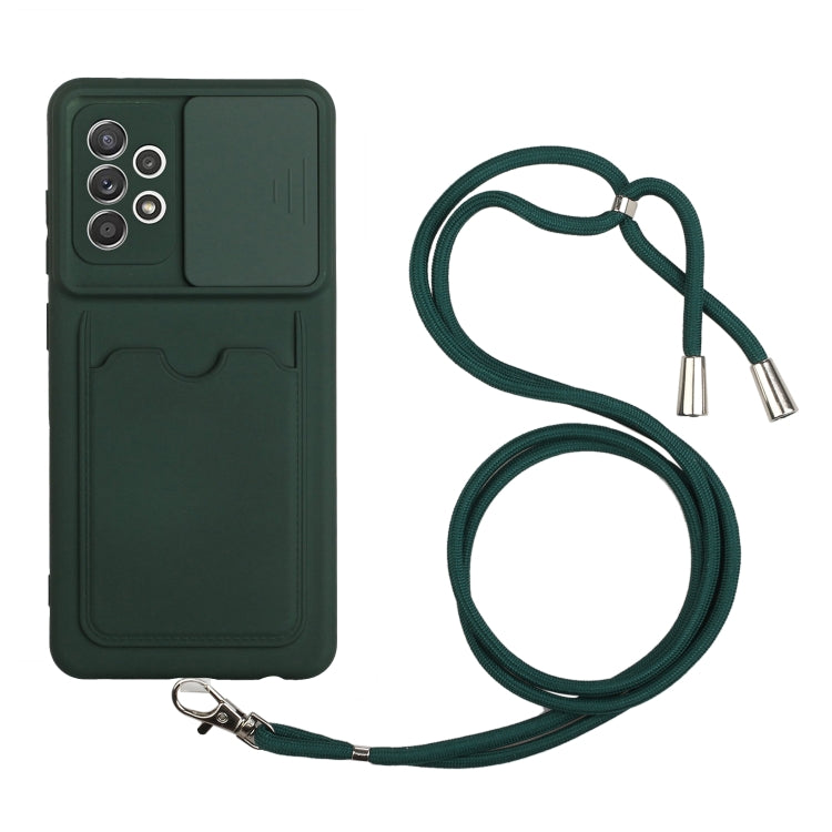 For Samsung Galaxy A52 Sliding Camera Cover Design TPU Protective Case with Card Slot & Neck Lanyard