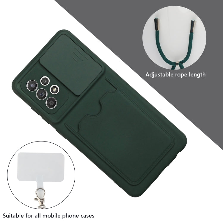For Samsung Galaxy A52 Sliding Camera Cover Design TPU Protective Case with Card Slot & Neck Lanyard