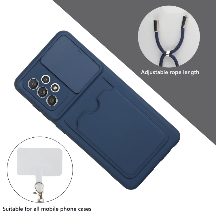 For Samsung Galaxy A52 Sliding Camera Cover Design TPU Protective Case with Card Slot & Neck Lanyard