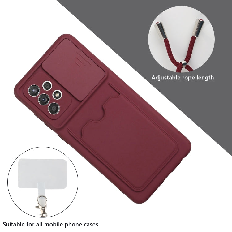 For Samsung Galaxy A52 Sliding Camera Cover Design TPU Protective Case with Card Slot & Neck Lanyard