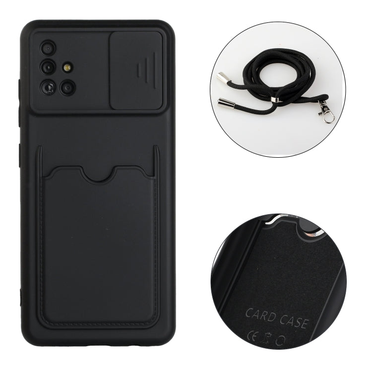 For Samsung Galaxy A71 Sliding Camera Cover Design TPU Protective Case with Card Slot & Neck Lanyard