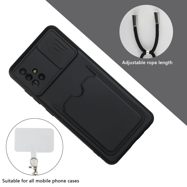 For Samsung Galaxy A71 Sliding Camera Cover Design TPU Protective Case with Card Slot & Neck Lanyard