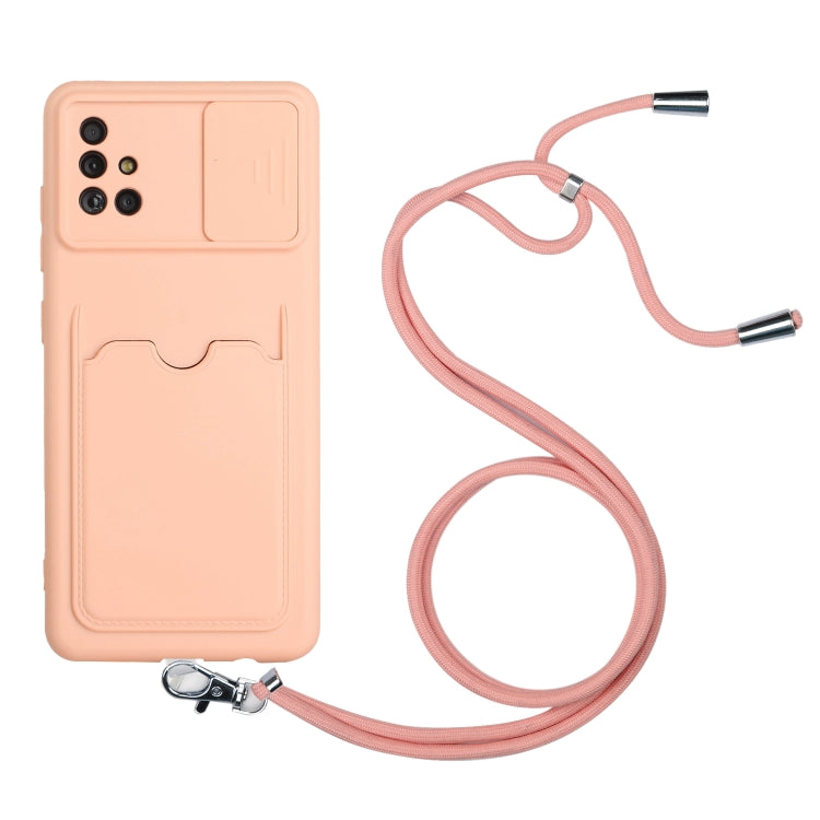 For Samsung Galaxy A71 Sliding Camera Cover Design TPU Protective Case with Card Slot & Neck Lanyard