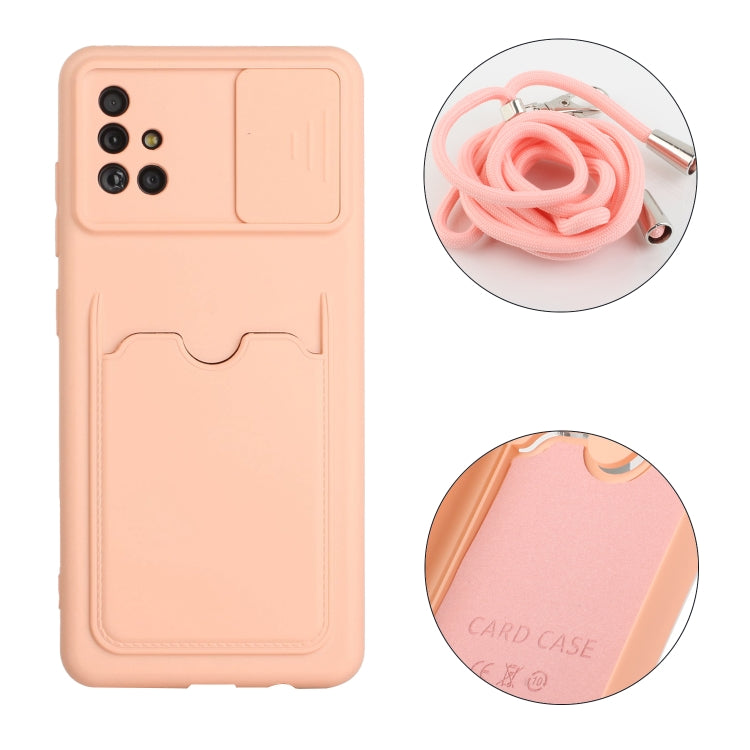 For Samsung Galaxy A71 Sliding Camera Cover Design TPU Protective Case with Card Slot & Neck Lanyard