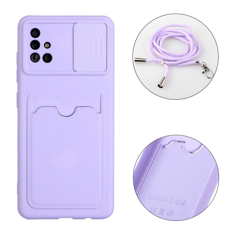 For Samsung Galaxy A71 Sliding Camera Cover Design TPU Protective Case with Card Slot & Neck Lanyard