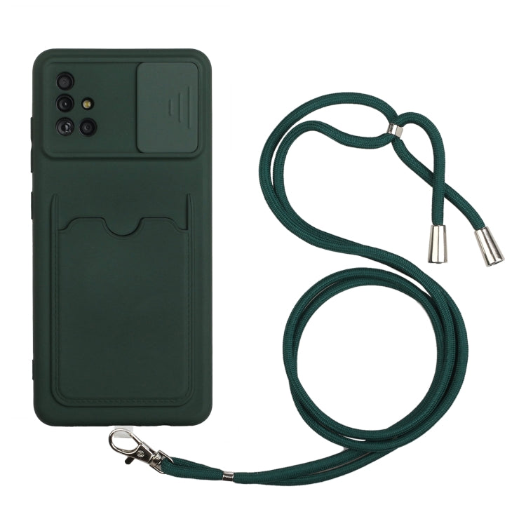 For Samsung Galaxy A71 Sliding Camera Cover Design TPU Protective Case with Card Slot & Neck Lanyard