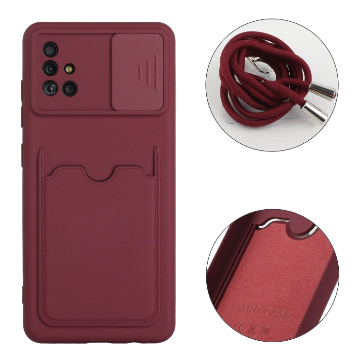 For Samsung Galaxy A71 Sliding Camera Cover Design TPU Protective Case with Card Slot & Neck Lanyard